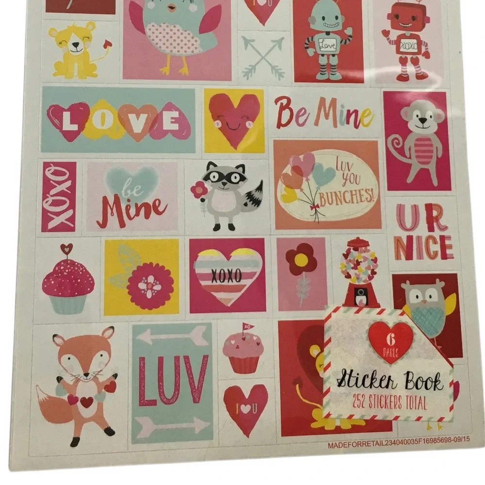 Valentine’s Stickers 2 Books 472+ Total Pandas Heart Elephants Owls Robots Foxes